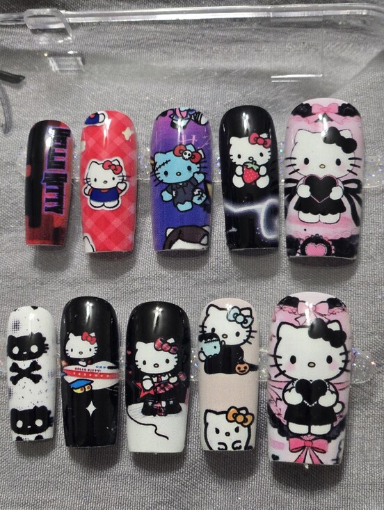 Hello Kitty Other - Press On Hello Kitty Nail Set - Pink, Black, White, Red, Purple